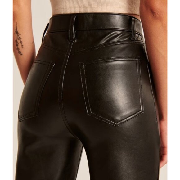 Abercrombie & Fitch Criss Cross 90s Straight High Rise Vegan Leather Black Pants - Picture 4 of 12